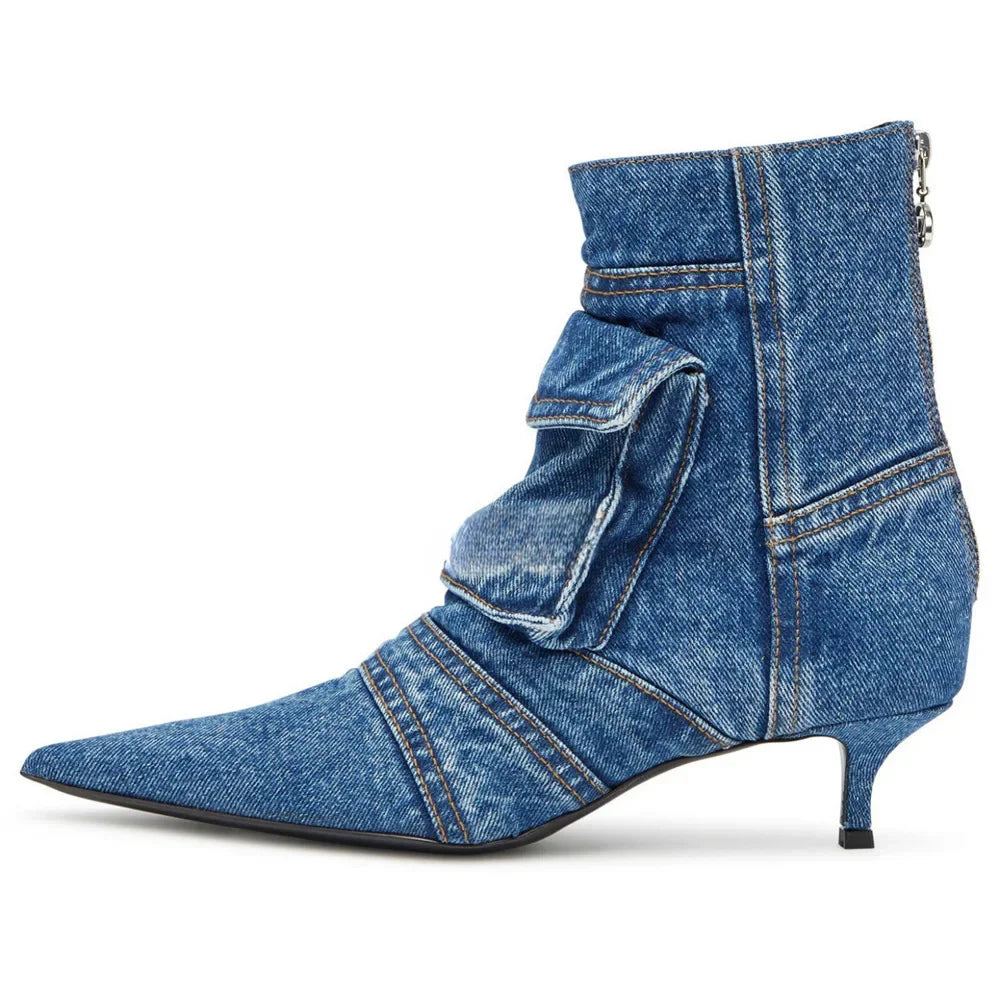 Women Denim Washed Pocket Boots