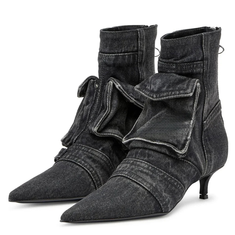 Women Denim Washed Pocket Boots