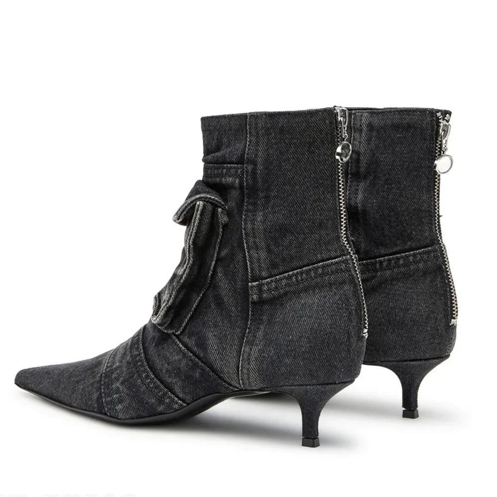 Women Denim Washed Pocket Boots