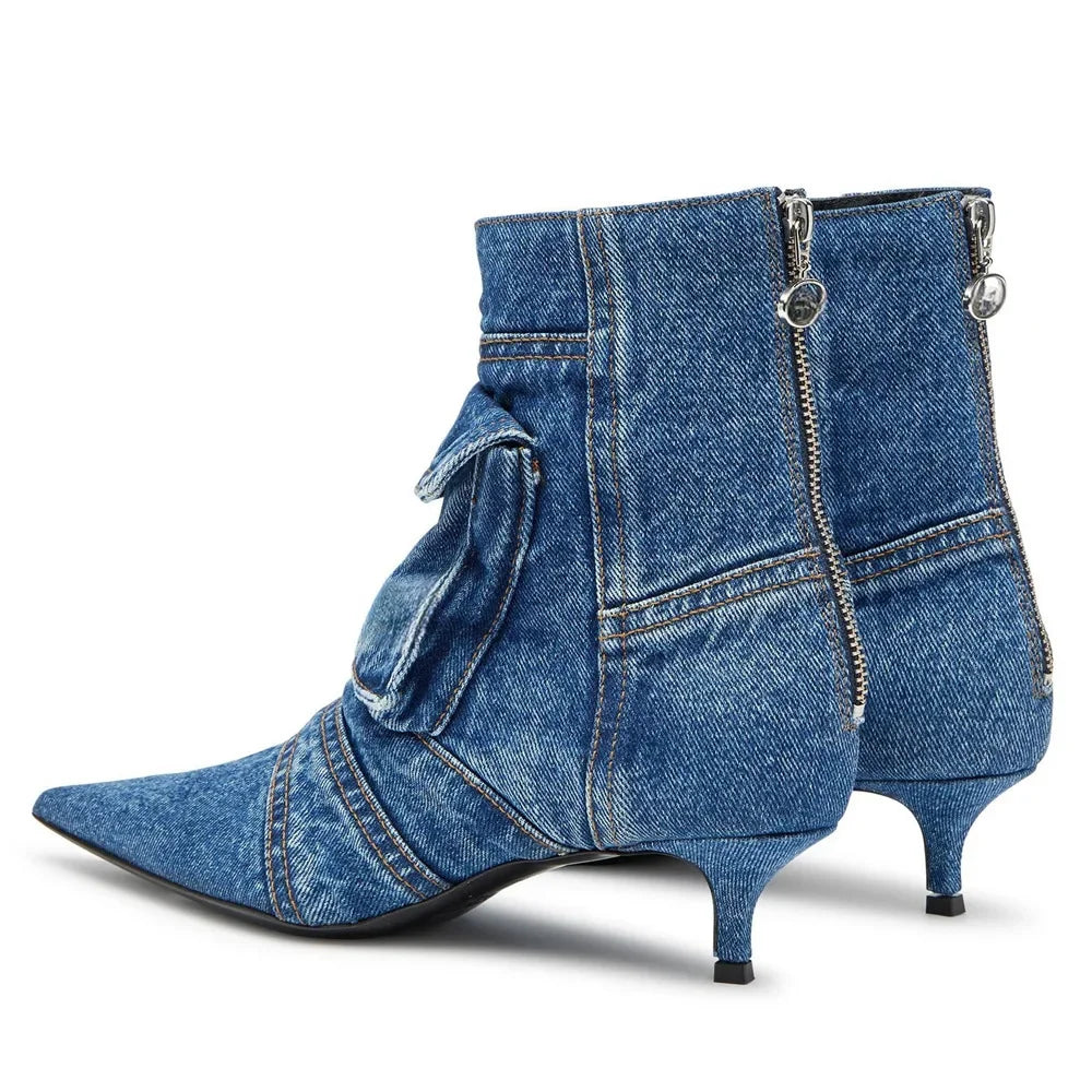 Women Denim Washed Pocket Boots