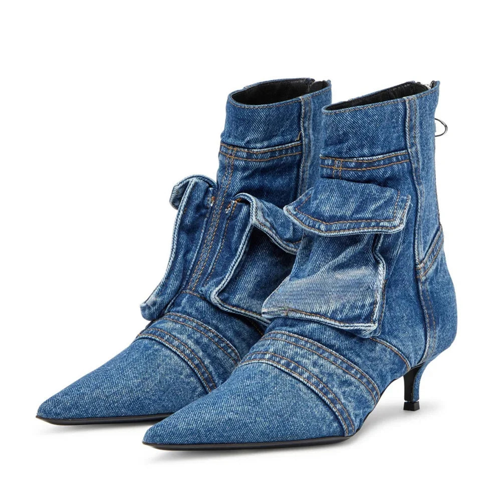 Women Denim Washed Pocket Boots